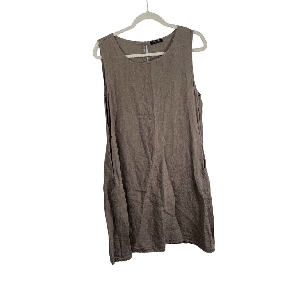 Lungo L'Arno Beige Sleeveless 100% Linen Dress Pockets Lagenlook Womens Medium